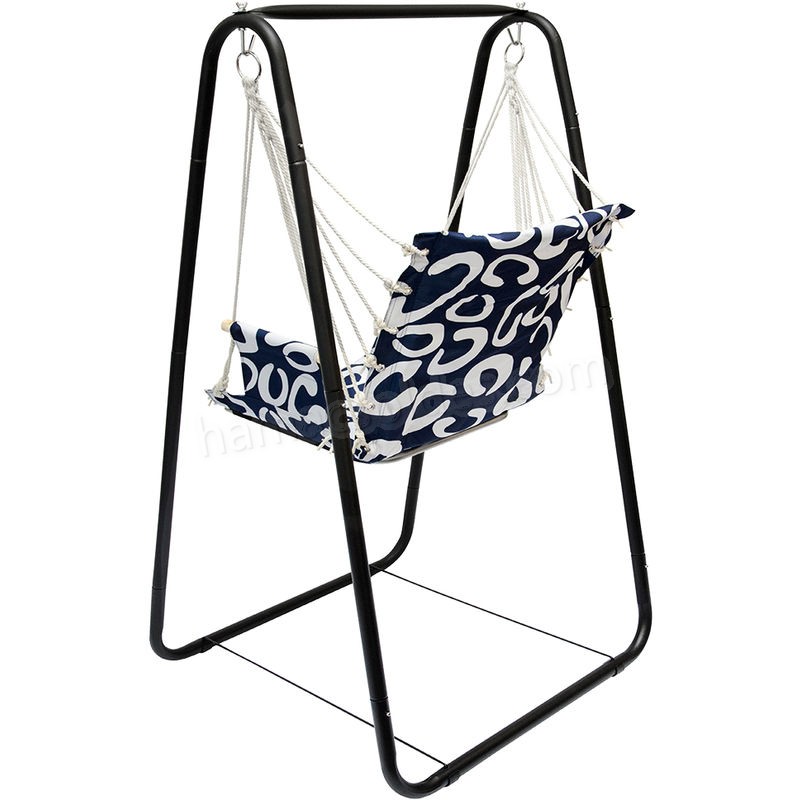 Soldes en ligne Balançoire complète: chaise + châssis en métal | Pour les enfants et les adultes | Avec accoudoirs et dossier | en nylon rembourrée | pour la maison et le jardin | bleu avec cercles - -4