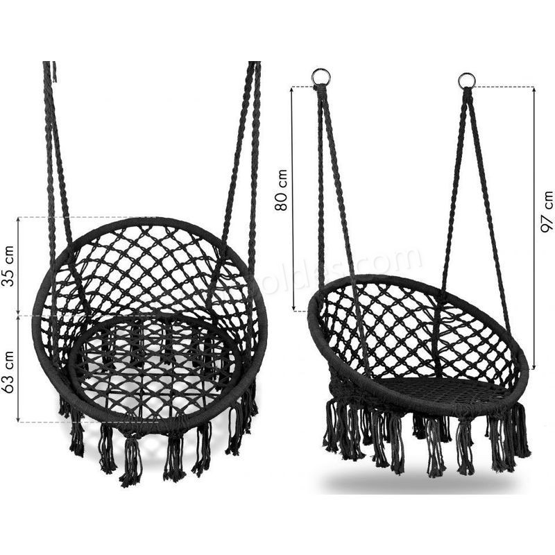 Soldes en ligne MSTORE | Chaise suspendue balançoire de jardin | Charge maximale 150 kg | Fixation en un ou deux points | Décoration de jardin | Noir - Noir - -3