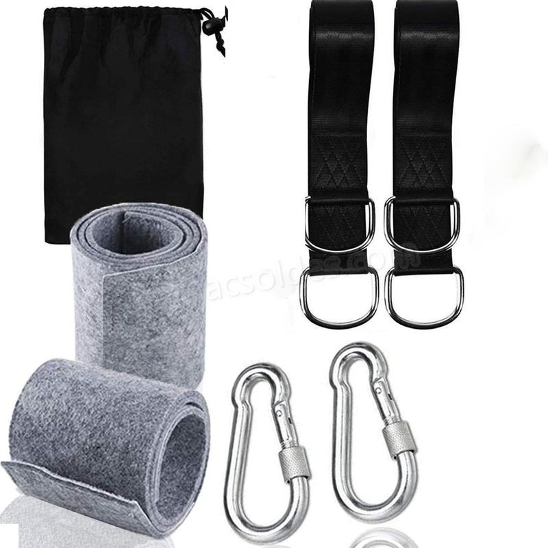 Soldes en ligne Kit de harnais de suspension pour hamac avec 2 mousquetons robustes et anneaux en D, peut supporter jusqu'à 550 kg avec sac de rangement, coussin de protection d'arbre - -1