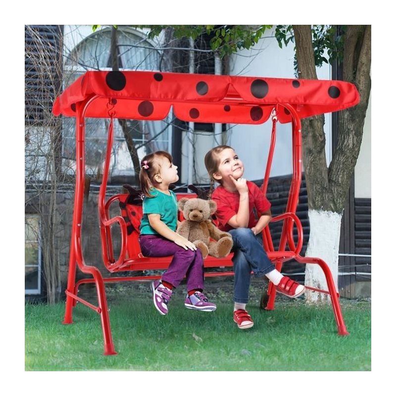 Soldes en ligne COSTWAY Balancelle de Jardin pour Enfants 2 Places,Toit Anti-UV Balançoire Jardin pour Enfants Chaise Bascule pour EnfantsRouge - -2