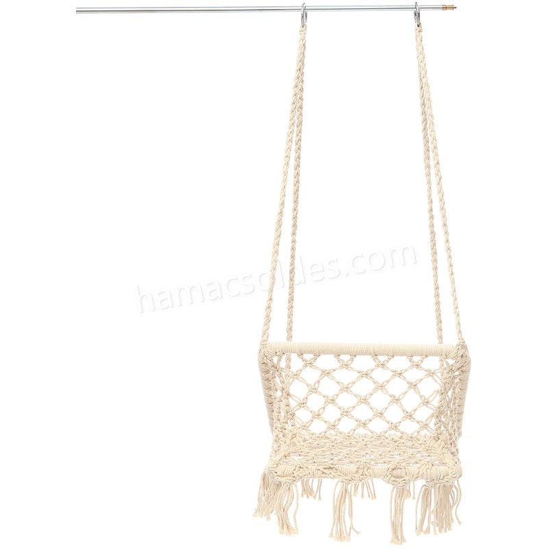 Soldes en ligne Chaise hamac tricotée en macramé suspendu en corde de coton hamac pompon balançoire porche - -1