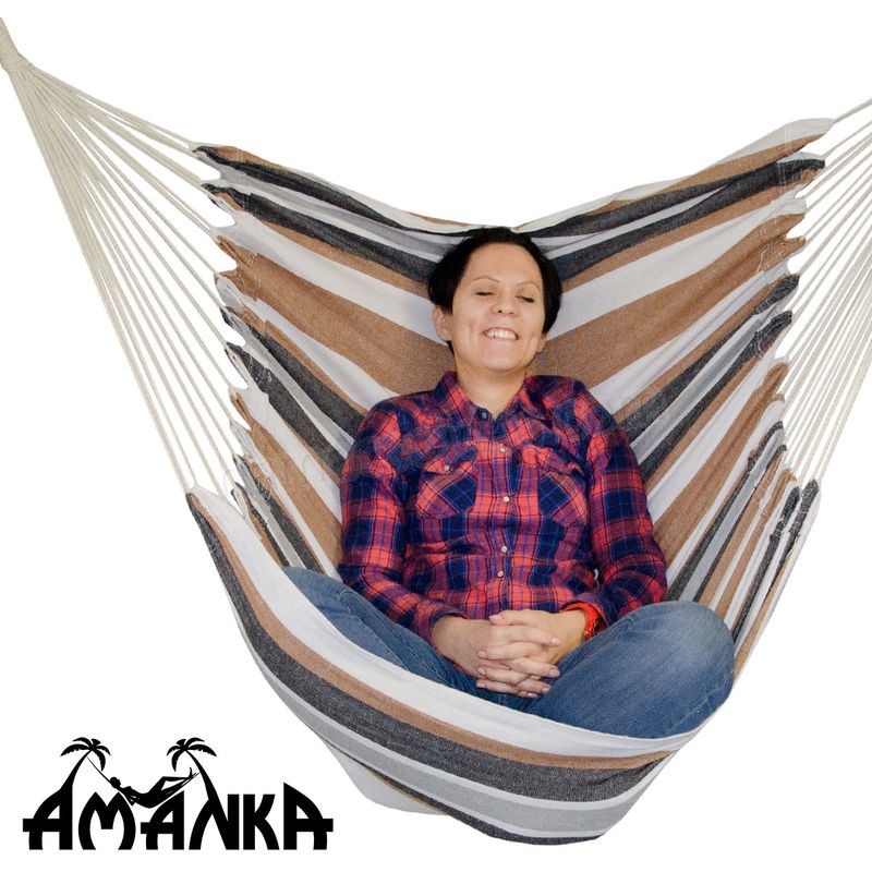 Soldes en ligne AMANKA Hamac 110x145cm Siège Suspendu en toile chaise suspendue balançoire en coton max 150kg Rayures Marrones et Beiges - -2