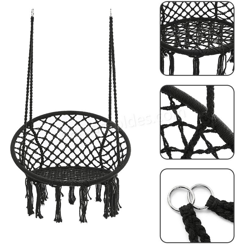 Soldes en ligne 330lbs suspendus balançoire hamac chaise corde ronde macramé porche patio maison extérieure - -4