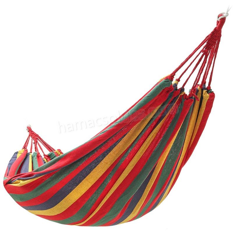 Soldes en ligne Suspendu hamac 260x150cm avec coton corde extérieure camping lit toile rouge - -0