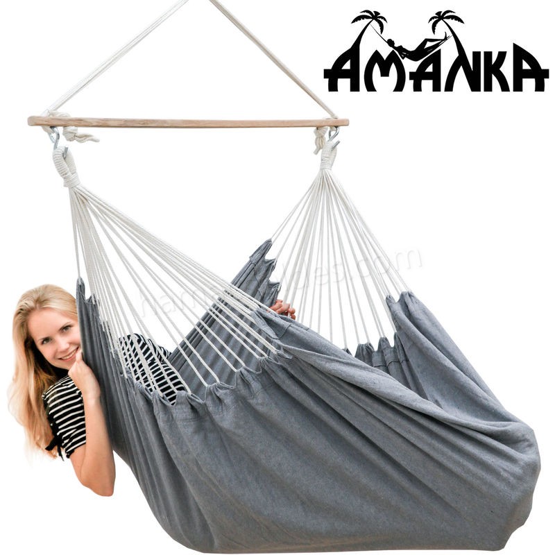 Soldes en ligne AMANKA Hamac 185x130cm EXTRA-SÛR Siège Suspendu balançoire en coton XXL grande chaise suspendue en toile max 150kg Gris - -3