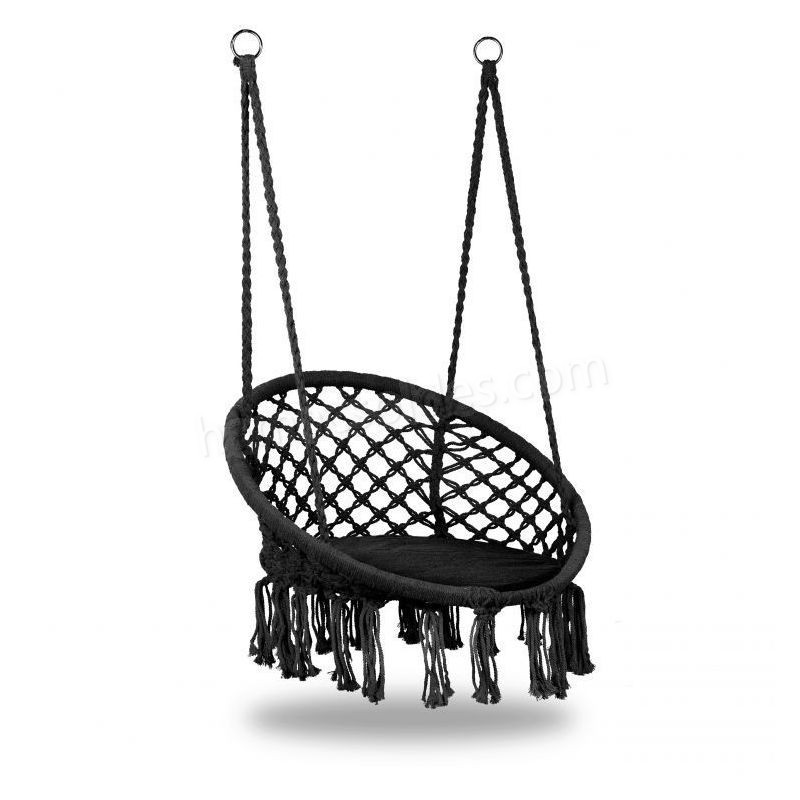 Soldes en ligne MSTORE | Chaise suspendue balançoire de jardin avec coussin | Charge maximale 150 kg | Fixation à un ou deux points | Déco jardin | Noir - Noir - -0