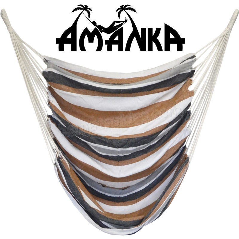 Soldes en ligne AMANKA Hamac 110x145cm Siège Suspendu en toile chaise suspendue balançoire en coton max 150kg Rayures Marrones et Beiges - -1