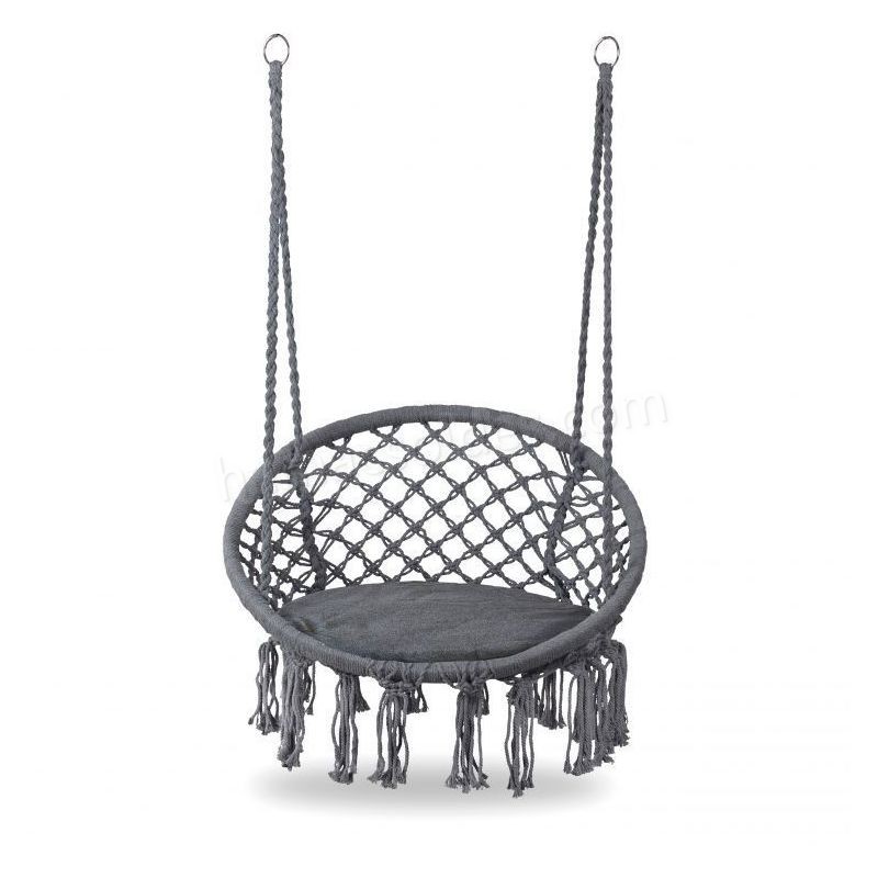 Soldes en ligne MSTORE | Chaise suspendue balançoire de jardin avec coussin | Charge maximale 150 kg | Fixation à un ou deux points | Déco jardin | Gris - Gris - -0