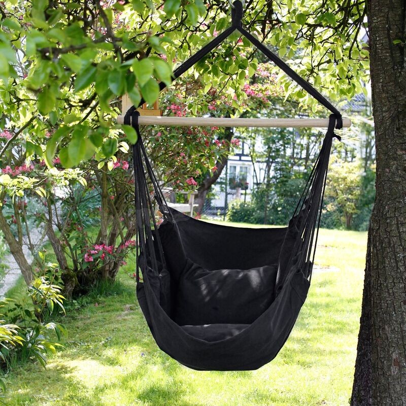 Soldes en ligne Hamac fauteuil suspendu design jardin coton support anthracite 120 cm extérieure - -1