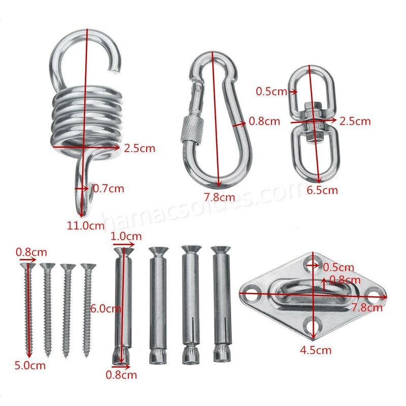 Soldes en ligne Kit de suspension pour chaise hamac, ressort pivotant, mousqueton, montage au plafond - 12 pièces LAVENTE - Argent - -1