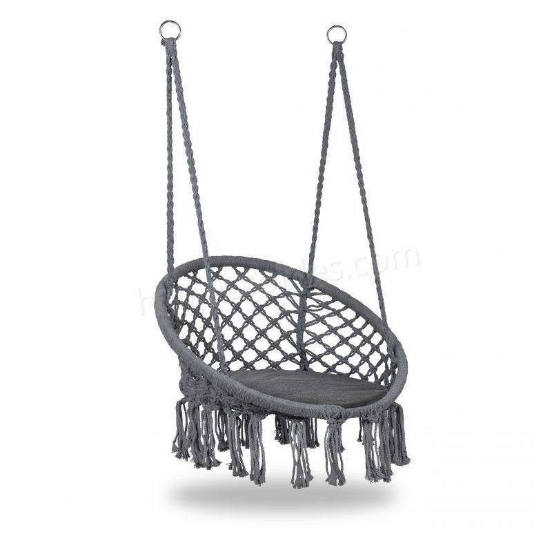 Soldes en ligne MSTORE | Chaise suspendue balançoire de jardin avec coussin | Charge maximale 150 kg | Fixation à un ou deux points | Déco jardin | Gris - Gris - -1