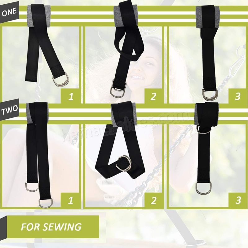 Soldes en ligne Kit de harnais de suspension pour hamac avec 2 mousquetons robustes et anneaux en D, peut supporter jusqu'à 550 kg avec sac de rangement, coussin de protection d'arbre - -4