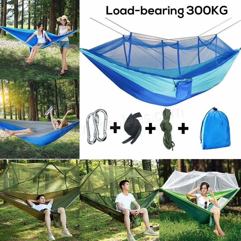 Soldes en ligne Voyage en plein air Camping hamac suspendu lit moustiquaire capacit¨¦ 300 kg (camouflage, avec moustiquaire) - -0
