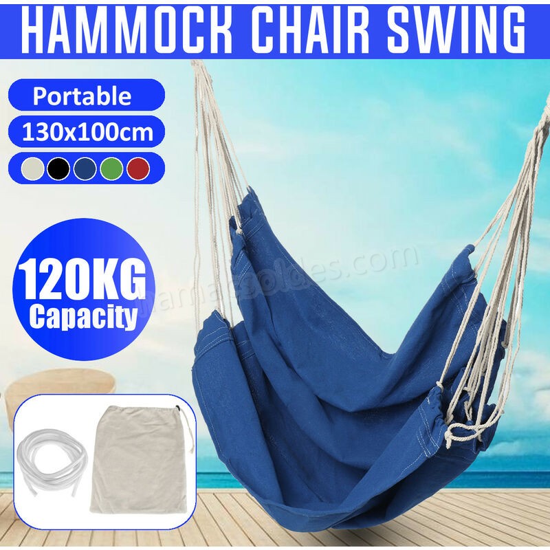Soldes en ligne Chaise hamac suspendue portable balançoire épaissir porche siège jardin Camping en plein air Patio voyage (bleu, 01 bleu sans oreiller) - -0