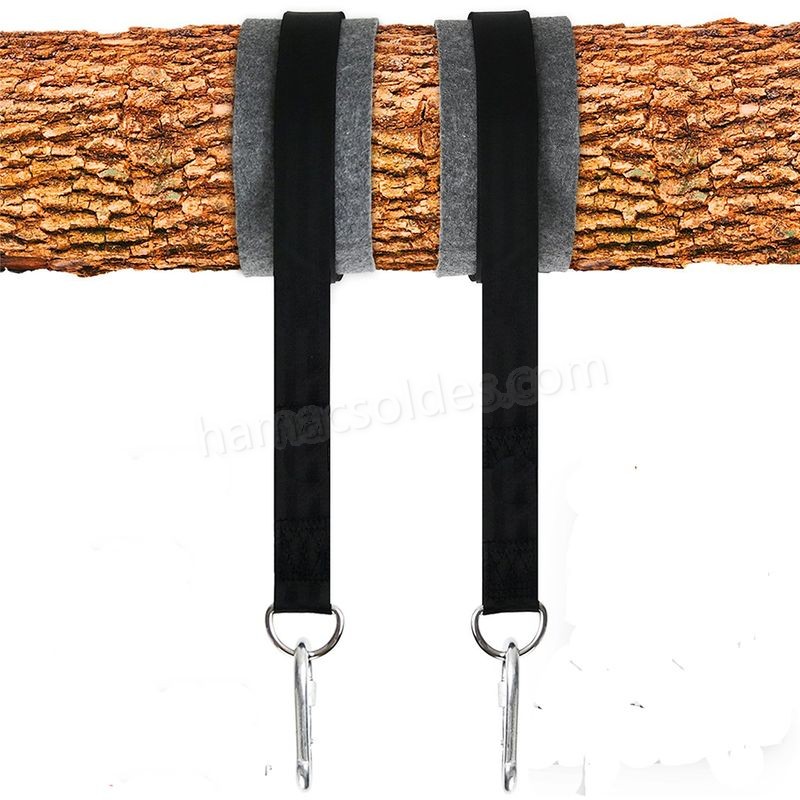 Soldes en ligne Kit de harnais de suspension pour hamac avec 2 mousquetons robustes et anneaux en D, peut supporter jusqu'à 550 kg avec sac de rangement, coussin de protection d'arbre - -2