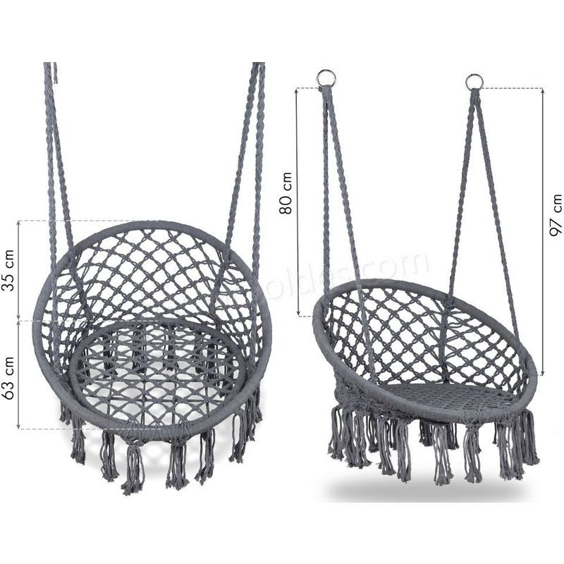 Soldes en ligne MSTORE | Chaise suspendue balançoire de jardin | Charge maximale 150 kg | Fixation en un ou deux points | Décoration de jardin | Gris - Gris - -3