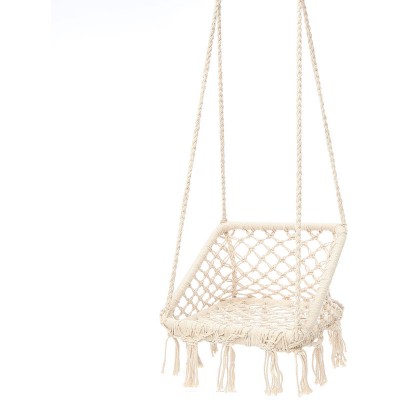 Soldes en ligne Chaise hamac tricotée en macramé suspendu en corde de coton hamac pompon balançoire porche